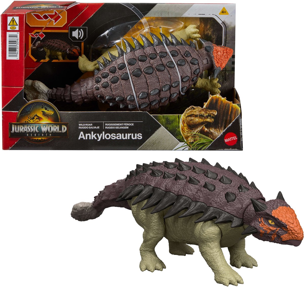 Mattel Jurassic World Rebirth - Anquilosaurio salvajemente rugiente