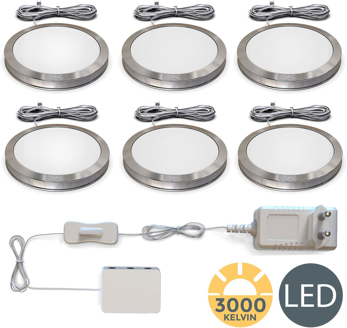 B.K. luce - illuminazione sottobanco - illuminazione cucina - 3.000 k - 170 lm - ø5,9 cm - argento - set da 6