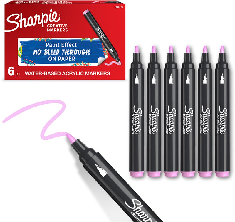Marcadores creativos Sharpie de pintura acrílica | punto redondo | marcadores de pintura a base de agua | la tinta no sangra y es adecuada para la mayoría de las superficies | rosa | 6 piezas