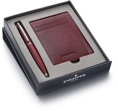 Set regalo penna a sfera Sheaffer - vfm 9403 - cromata rossa eccessiva - con porta carte di credito scarlet blaze - sf-g2940351-2