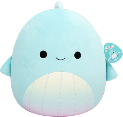 Squishmallows de Jazwares - peluche grande (shah - ballena verde azulada con vientre arcoíris) - peluche de 40 cm