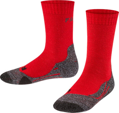 Falke tk2 calzini da passeggio anti vesciche, imbottitura media calzini sportivi in lana merino per bambini rossi - taglia 35-38