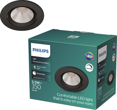 Philips Foco empotrable LED Philips Sparkle - regulable con regulador de intensidad - 5,5 W - luz blanca cálida - negro