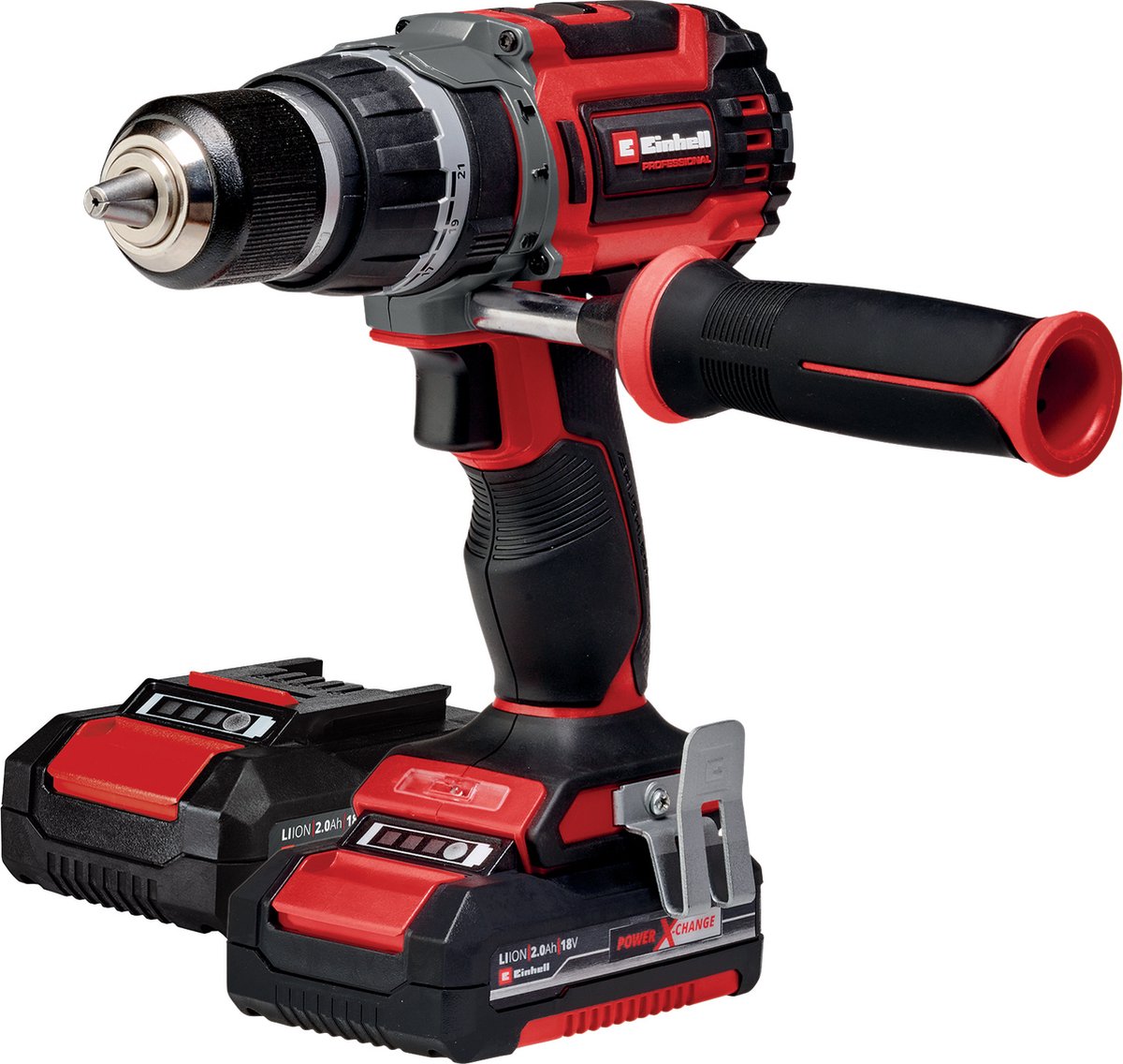 Taladro atornillador de impacto inalámbrico profesional Einhell TP-CD 18 70 li-i bl kit - power x-change - 18 v li-ion - con función de impacto - 2 velocidades - 70 nm - motor sin escobillas - incl. 2x batería de 2,0 ah y cargador, estuche