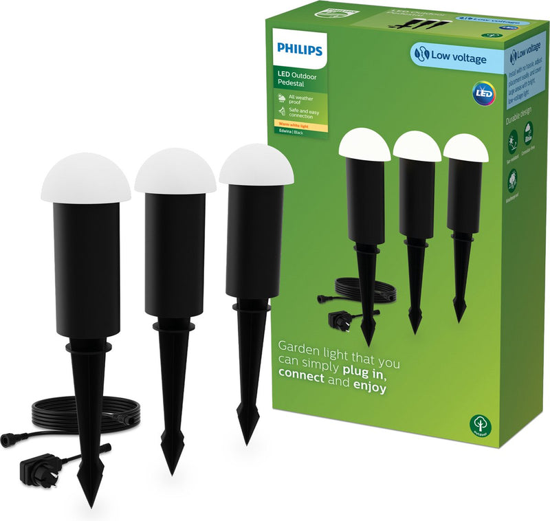 Philips LED Philips Edwina Gardenlink - paquete de 3 - lámpara de pie con pincho - 24v - luz blanca cálida; 2700k - negro - iluminación de senderos de jardín
