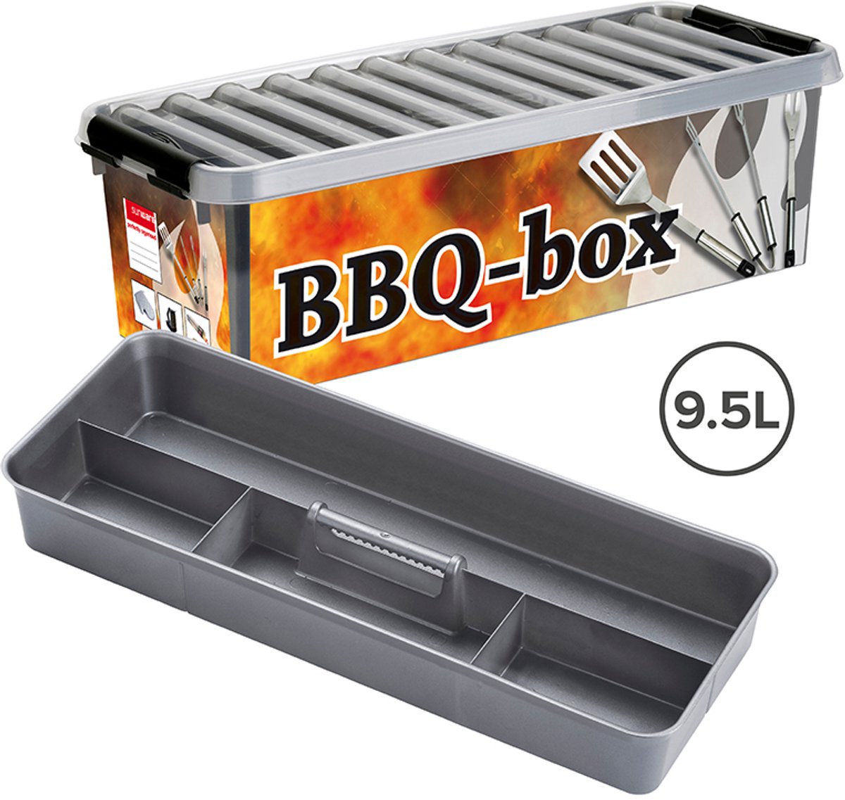 Sunware q-line bbq box 9,5l - barbecue opbergbox met inzet met vakverdeling