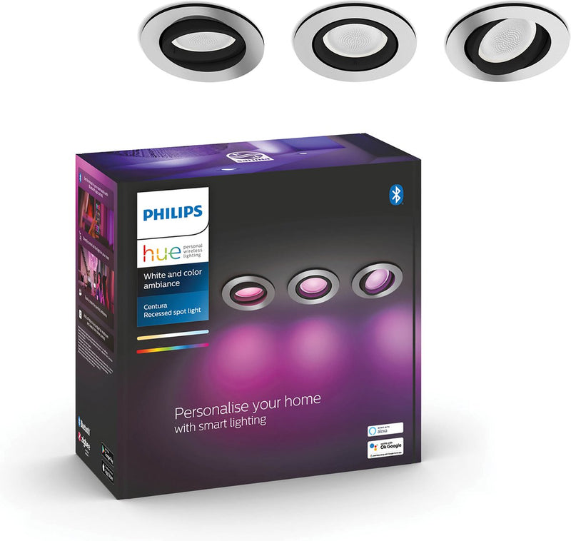 Foco empotrable Philips Hue Centura - luz blanca y de color - paquete de 3 - aluminio - redondo - gu10