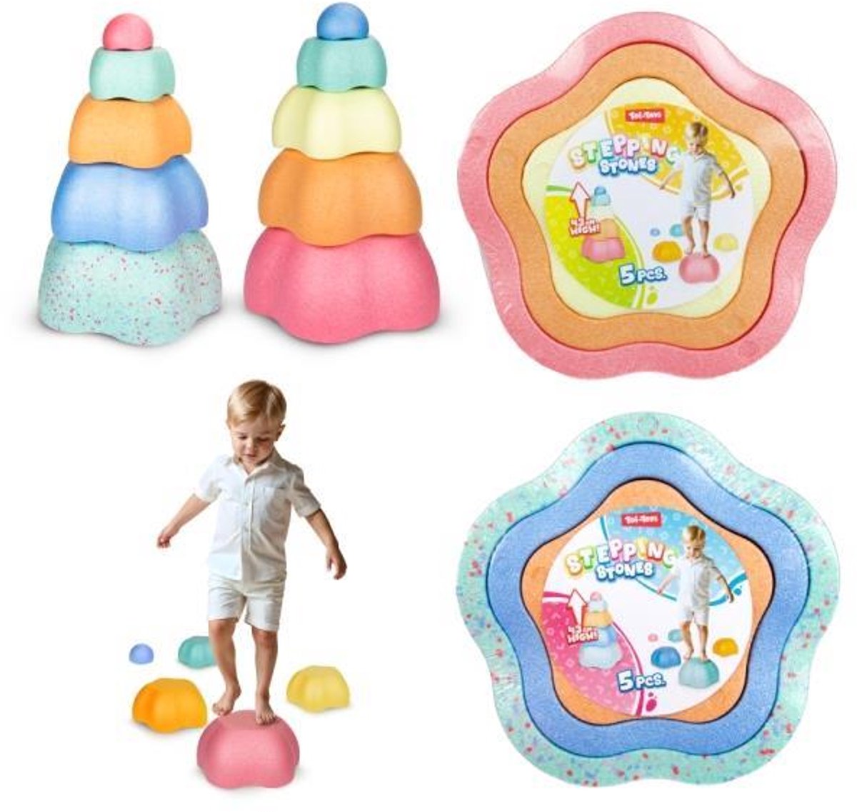 Toi-toys giocattolo trampolini di lancio pastello gioco di equilibrio in 5 parti.