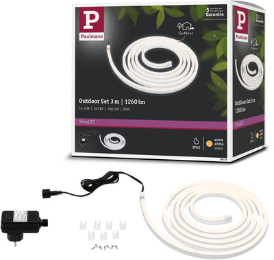 Striscia LED da esterno semplice Paulmann 3 metri bianco caldo - set plug play - 12 W - 24 V - bianco - plastica