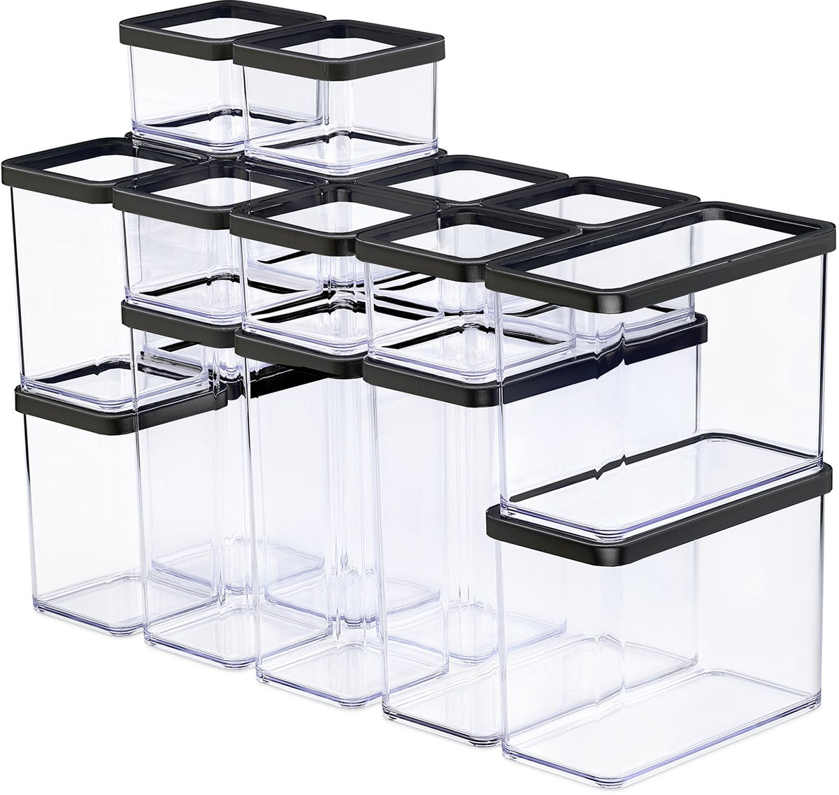 Rotho loft - set premium bewaarbussen 19-delig - luchtdicht - vaatwasmachinebestendig - zwart