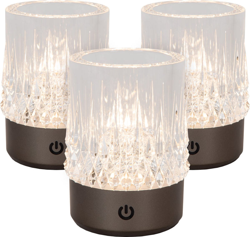 Lucide giglio - lampada da tavolo ricaricabile - batteria ricaricabile - ø 8 cm - LED 3 stepdim - 1x3w 2700k 3000k - cromo nero - set da 3