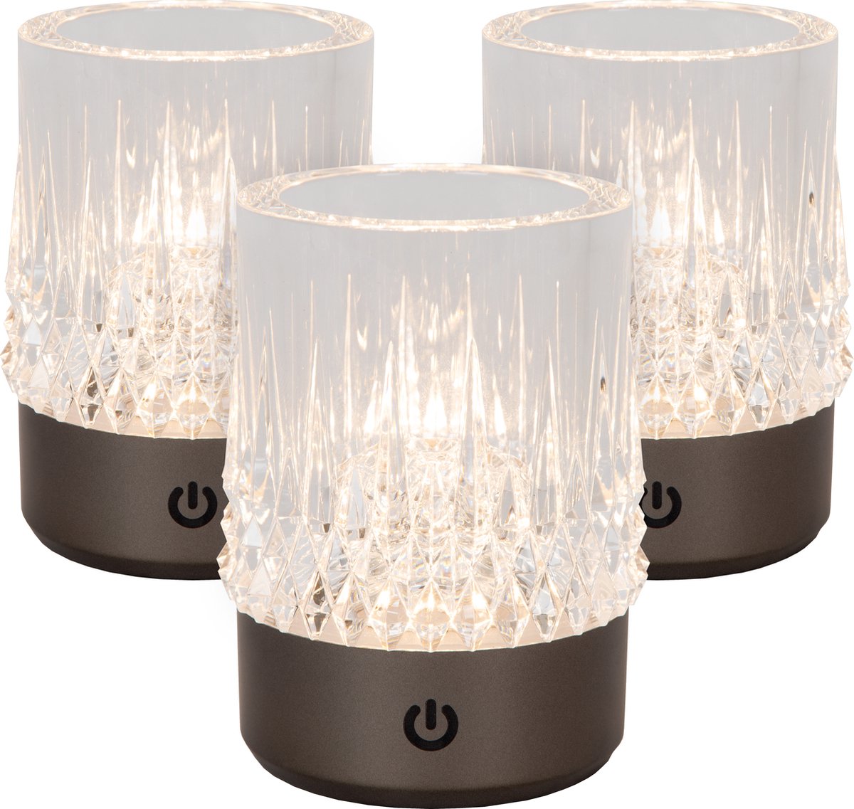 Lucide lily - lámpara de mesa recargable - batería recargable - ø 8 cm - LED 3 stepdim - 1x3w 2700k 3000k - cromo negro - juego de 3