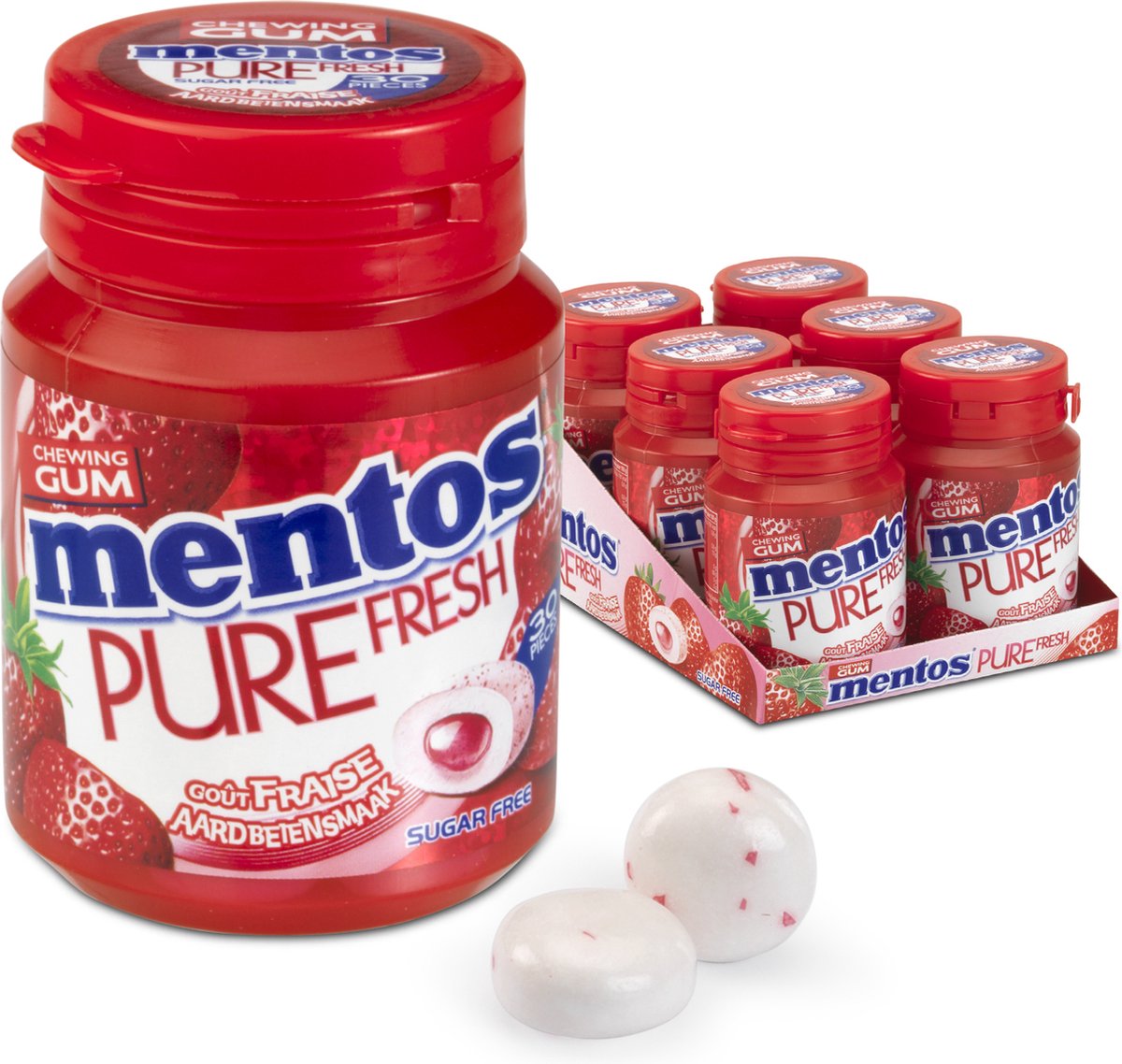 Mentos gum pure fresh aardbei - kauwgom - suikervrij - 1x6stuks