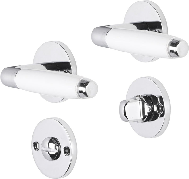Maniglia per porta Impresso - durban - per interni - rotonda con rosetta per WC rotonda - cromata - bianca - 2 pezzi