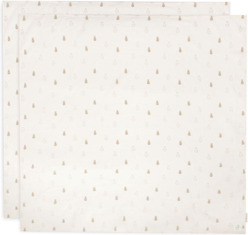 Jollein x Miffy - paño hidrofílico grande 115x115cm - paño para envolver, paños para eructar, paños para bebés - algodón suave - happy miffy - turrón - 2 piezas