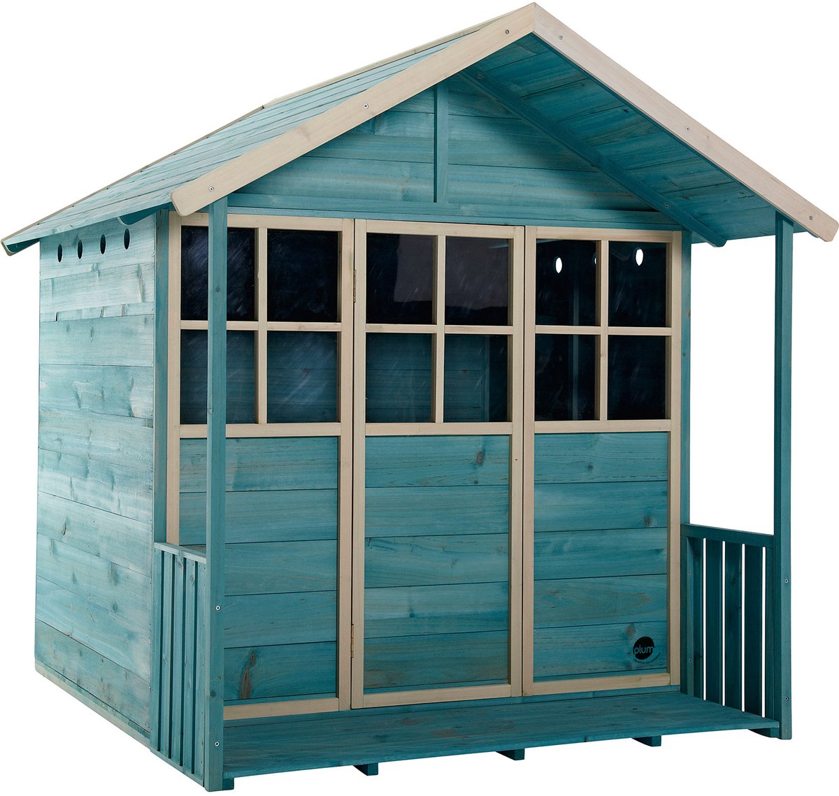 Casita de juegos de madera con cubierta de ciruela