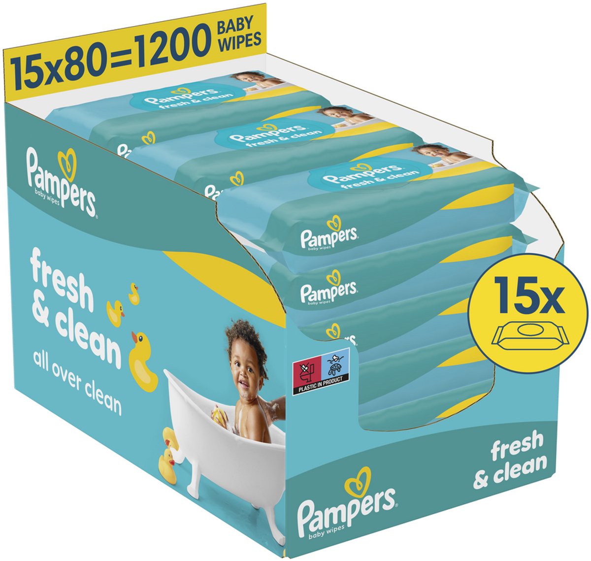 Salviette per neonati Pampers Fresh Clean 15 confezioni = 1200 salviette