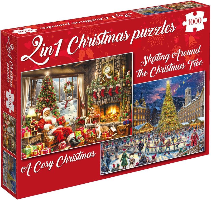 Puzzle natalizi della fabbrica del divertimento di Tucker - un Natale accogliente + pattinaggio attorno all'albero di Natale - 2×1000 pezzi 68×49 cm (l×a) - puzzle