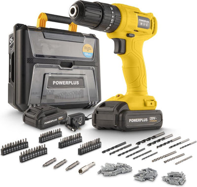 Powerplus powxbox004 - destornillador, taladro de impacto 20v - 30nm incl. 2 baterías 20v 1.3ah y cargador - 158 acc.