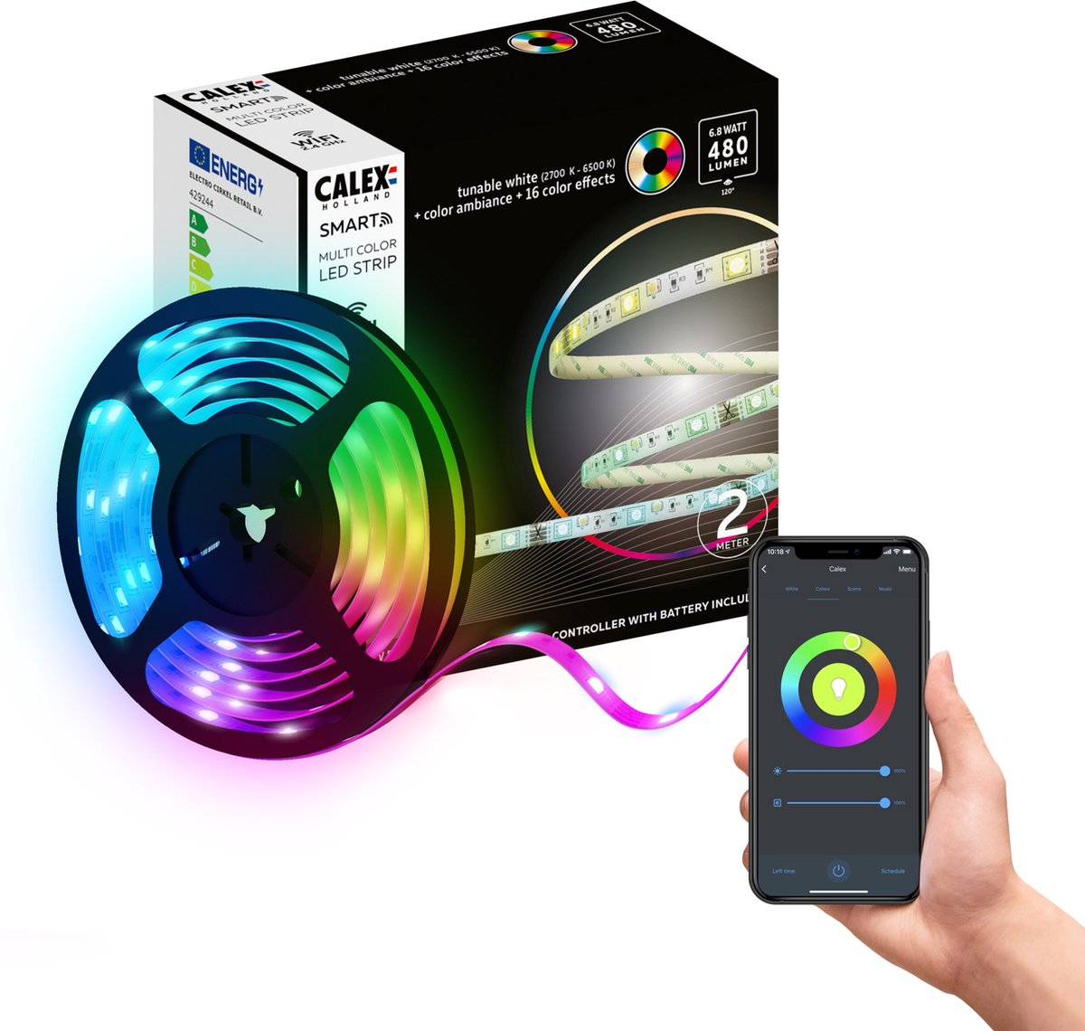 Striscia LED intelligente Calex 2 metri - Striscia LED per interni - con app - RGB - striscia luminosa intelligente con telecomando