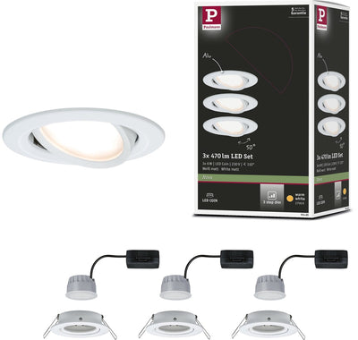 Paulmann LED recessed lamp 3-step-dim nova coin basic set swiveling round 84 mm 50° coin 3x6w 3x470lm 230v dimmable 2700k white matt