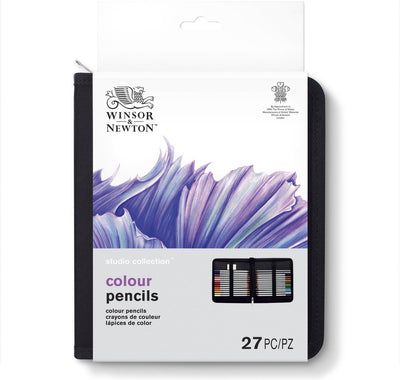 Winsor Newton 2090004 Studio Collection Colored Pencils Set 27 Pieces - Dikcores Drawing Pencils with Graphite and Eraser in Case (24 Colored Pencils + 2 Graphite Pencils)