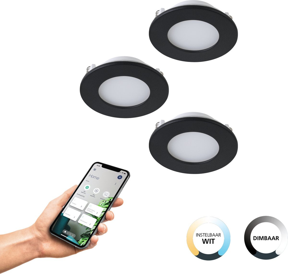 Eglo connect.z fueva-z smart inbouwlamp - ø 8,5 cm - zwart wit - set 3 spots - instelbaar wit licht - dimbaar - zigbee