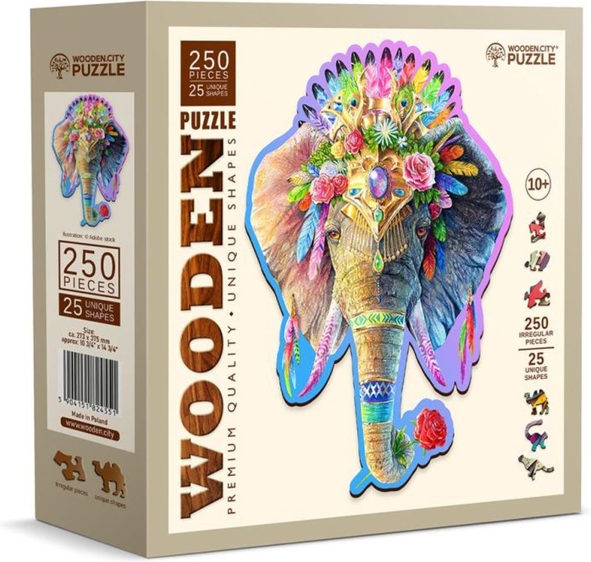 Ciudad de madera rompecabezas de madera Wooden.city - elefante colorido - 250 piezas.