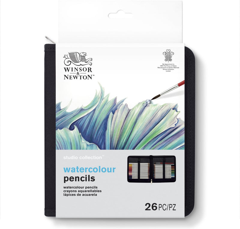 Winsor Newton 2090005 Studio Collection Set di matite acquerellabili da 26 pezzi in astuccio – Matite acquerellabili con matita HB e pennello in astuccio
