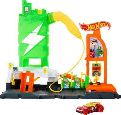 Stazione di ricarica elettrica Hot Wheels City per auto trasparente