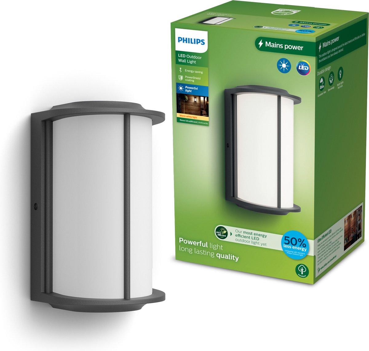Lampada da parete Philips LED Philips Reese - LED ultra efficiente - lampada da esterno - 4,3W - luce bianca calda; 2700k - antracite
