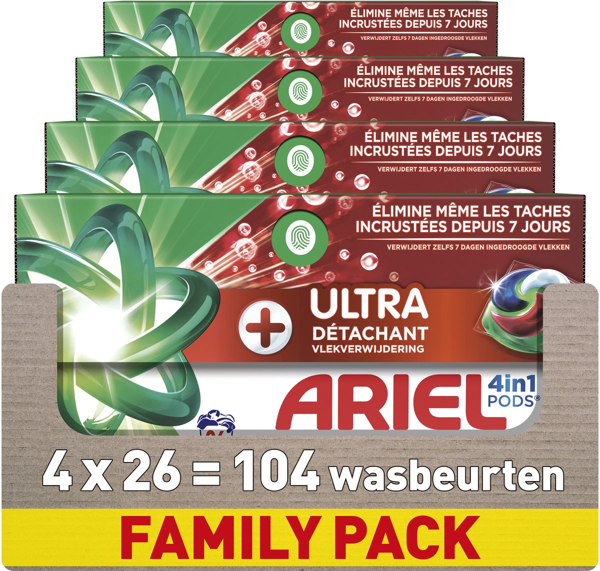 Ariel 4in1 wasmiddel pods +ultra vlekverwijderaar - 4 x 26 wasbeurten