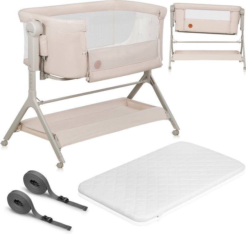 Lionelo Leonie Plus - culla e lettino 3 in 1 co-sleeper - lettino fino a 9 kg - regolazione in altezza su 6 livelli - funzione dondolo - materasso T25 - cestello portaoggetti - ruote - sfoderabile