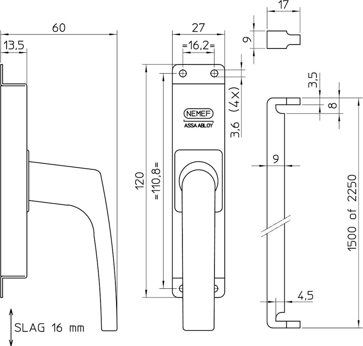 Herraje puerta nemef 7 l1500 mm