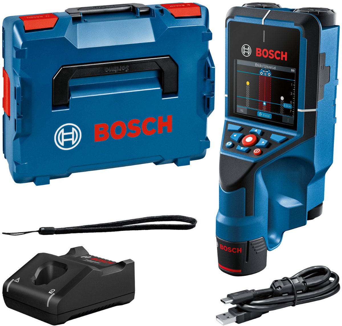 Bosch professional d-tect 200 c - leidingzoeker- inclusief 1x accu 12v gba 2.0 ah - usb-c kabel - handlus - l-boxx
