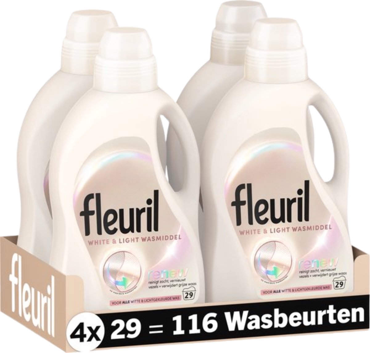 Fleuril white light - detersivo liquido - bucato bianco e colori pastello - 4x29 lavaggi - confezione risparmio