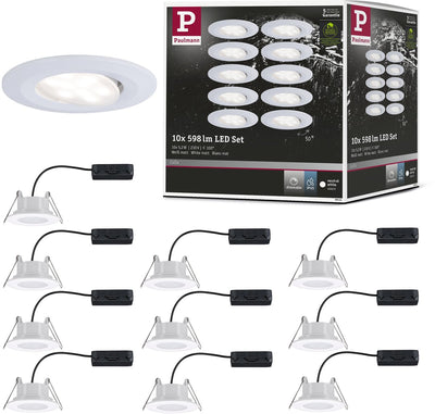 Paulmann LED recessed lamp Calla basic set swiveling IP65 round 90 mm 30° 10x5.2W 10x460lm 230V dimmable 4000K white matt