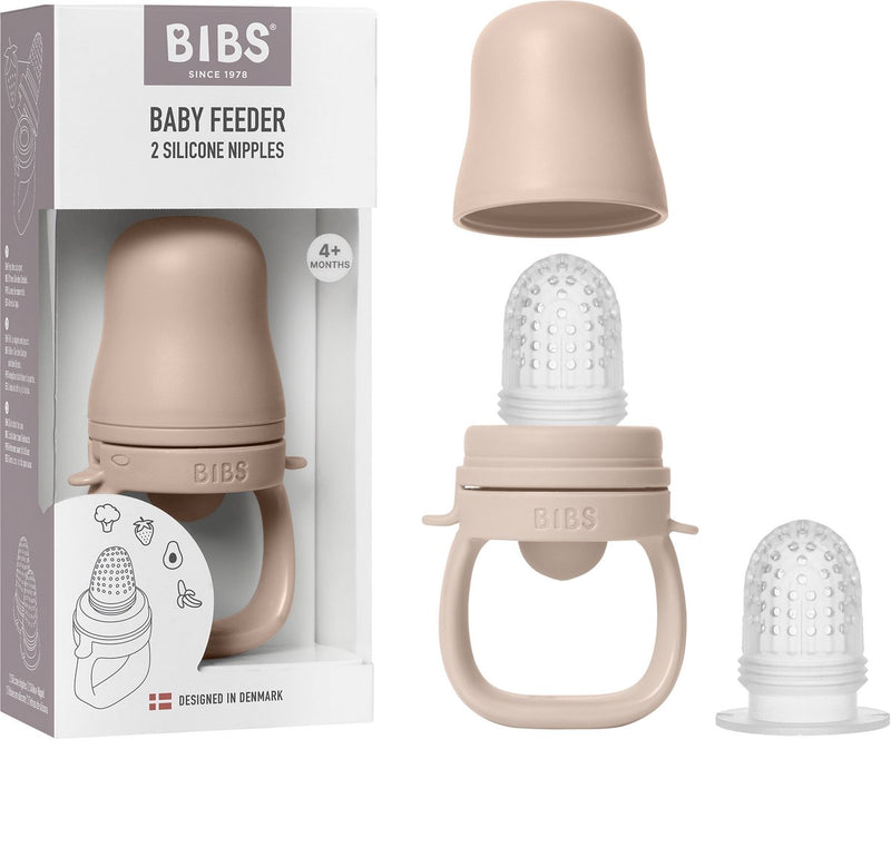 Bibs baby feeder met 2 siliconen speentjes, geschikt voor vrieslade, easy-grip, bpa-vrij - ideaal voor doorkomende tandjes en zelfvoeding, 4+ maanden - blush