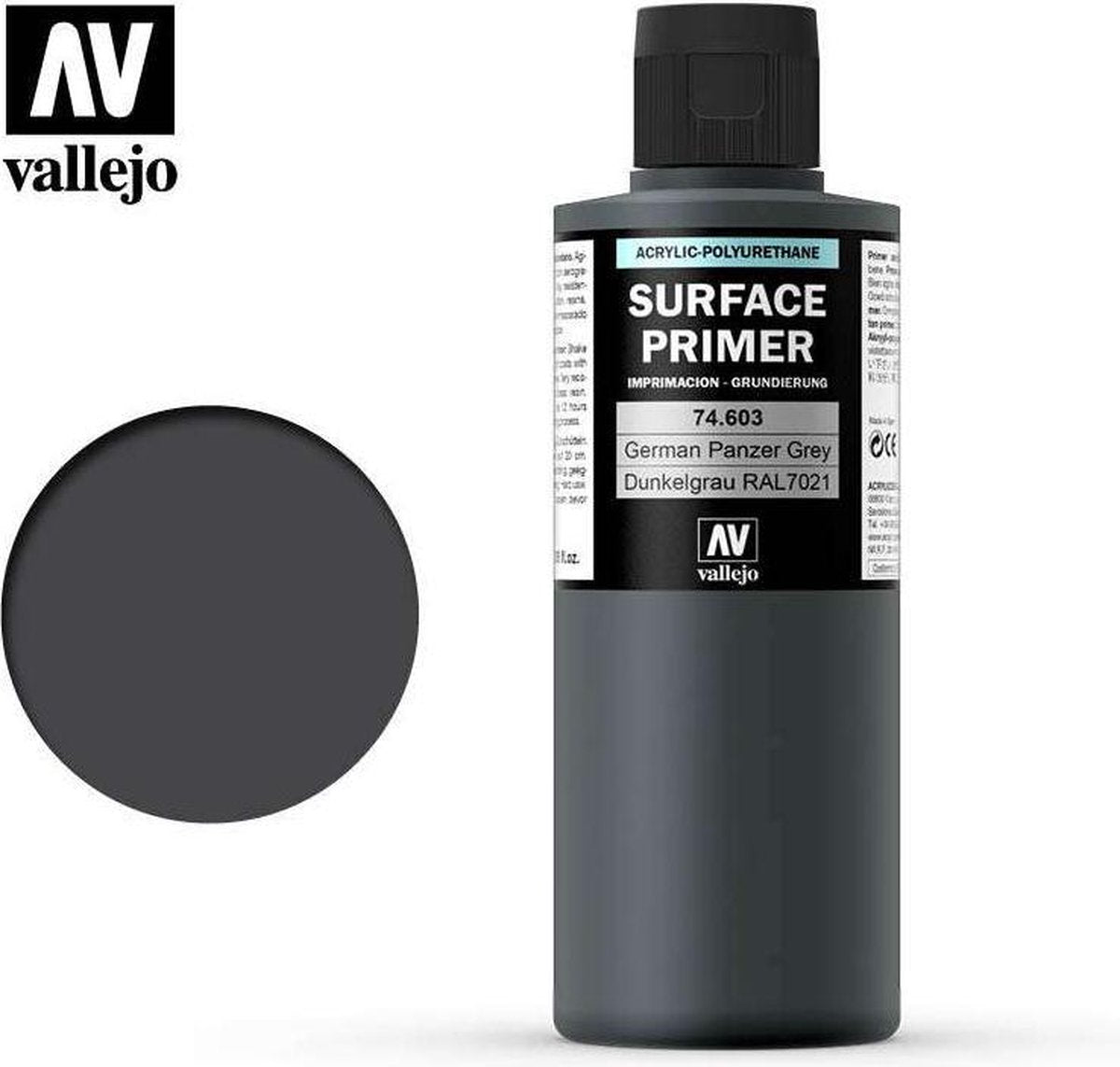 Vallejo hobbyverf acrylverf - 74603 panzer grey - primer - acryl verf flesje - 200 ml
