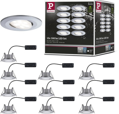 Paulmann LED recessed lamp Calla basic set swiveling IP65 round 90 mm 30° 10x5.2W 10x460lm 230V dimmable 4000K chrome matt