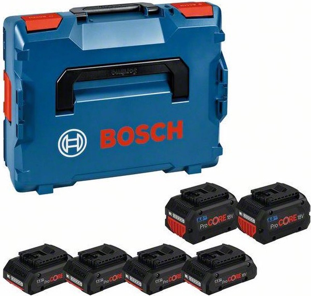 Bosch professional 18 v accuset gereedschapsaccu - biturbo - 4x procore18v 4.0 ah + 2x procore18v 8.0 ah - in l-boxx