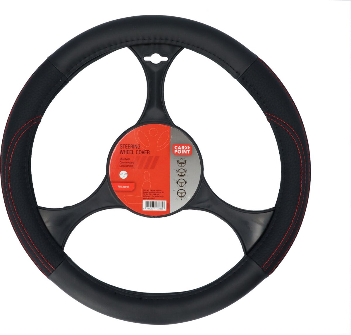 Coprivolante per auto Carpoint - pelle PU nera con rosso - per volanti con un diametro di 37-39 cm