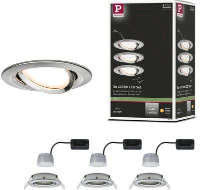 Paulmann LED recessed lamp 3-step-dim nova coin basic set swiveling round 84 mm 50° coin 3x6w 3x470lm 230v dimmable 2700k brushed steel