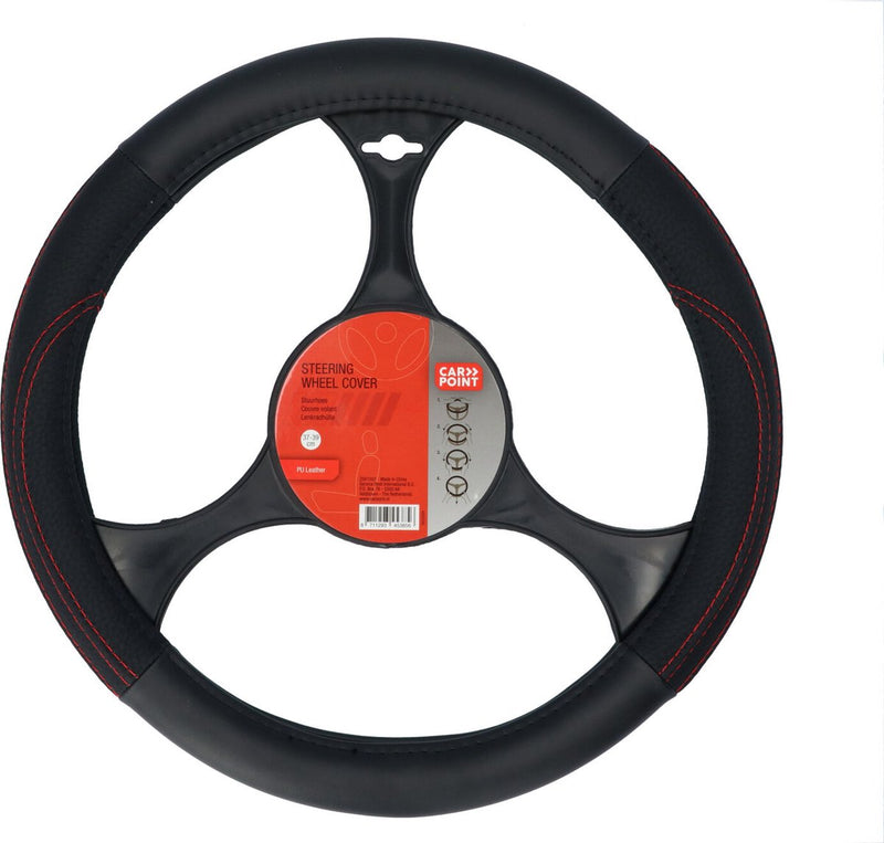 Carpoint Funda para volante de coche - Cuero PU negro con rojo - para volantes con un diámetro de 37-39 cm