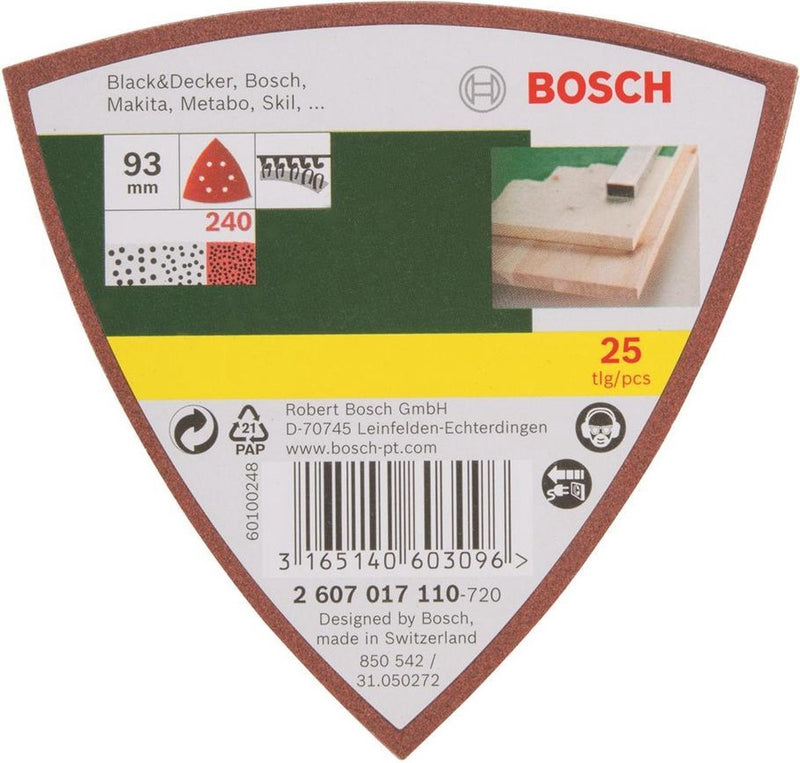 Set di fogli abrasivi Bosch da 25 pezzi per levigatrice a delta - fissaggio a strappo - grana 240