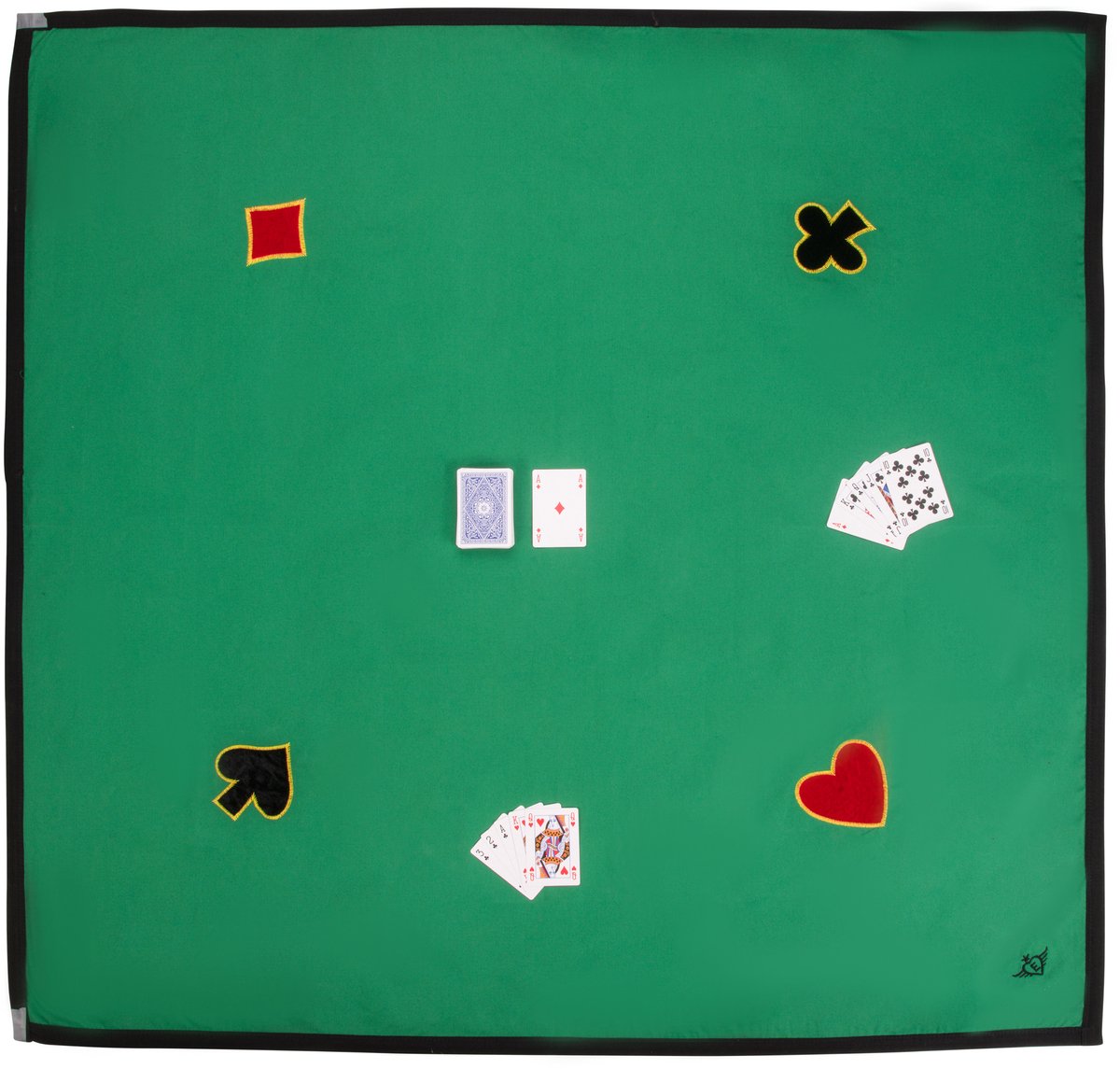 Tappeto per carte Engelhart – 120 x 120 cm – 100% cotone – con 4 applicazioni – lavabile – tappeto da gioco per giochi di carte e serate di gioco –
