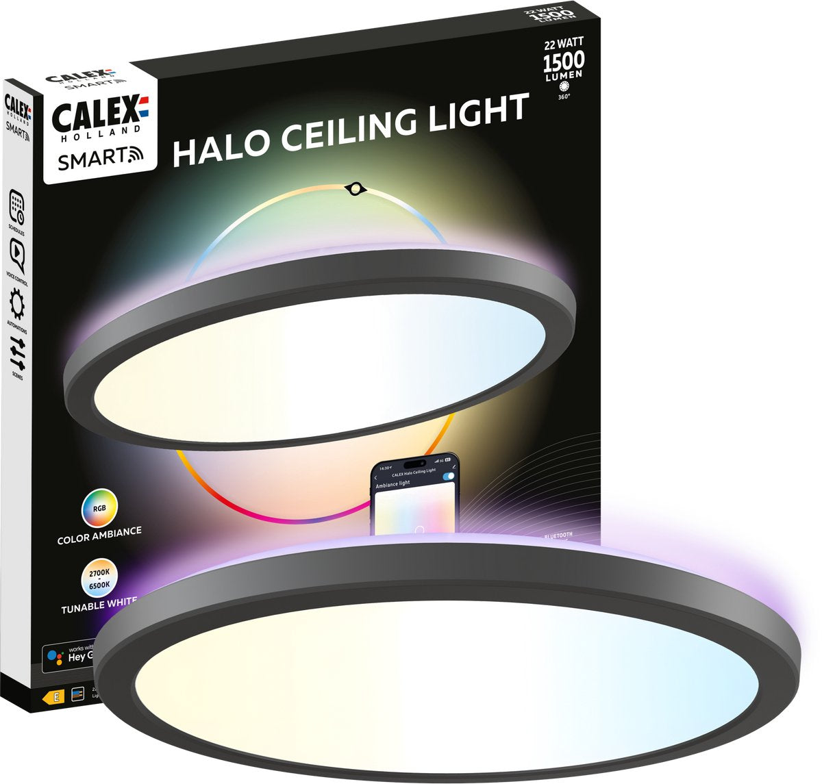 Plafoniera intelligente Calex halo - lampada da soffitto intelligente 30 cm - RGB e luce bianca calda - nera