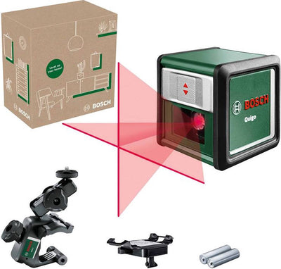 Láser de líneas cruzadas bosch quigo lli (alcalino (2x lr03 aaa), abrazadera universal mm 2 y placa adaptadora)