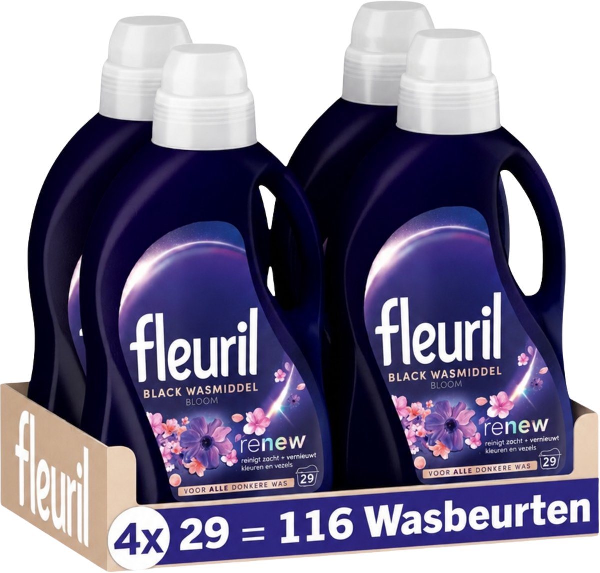 Fleuril black Bloom - detersivo liquido - bucato scuro e nero - esperienza dal profumo intenso - 4x29 lavaggi - confezione risparmio