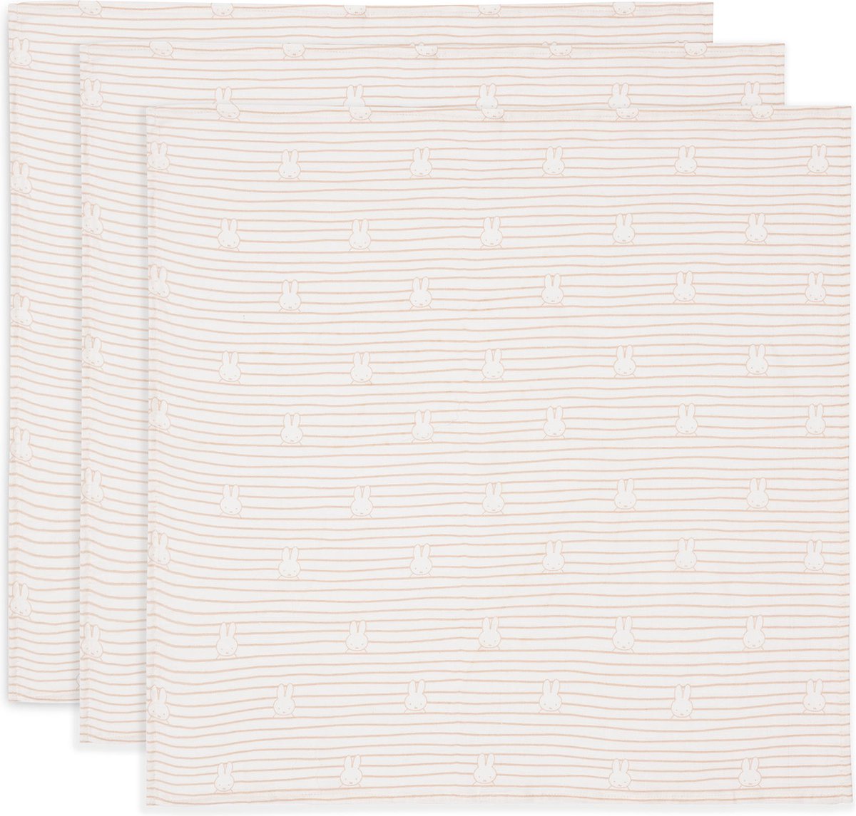 Jollein x Miffy panno idrofilo piccolo - 70x70 cm - strisce miffy - biscotto - 3 pezzi